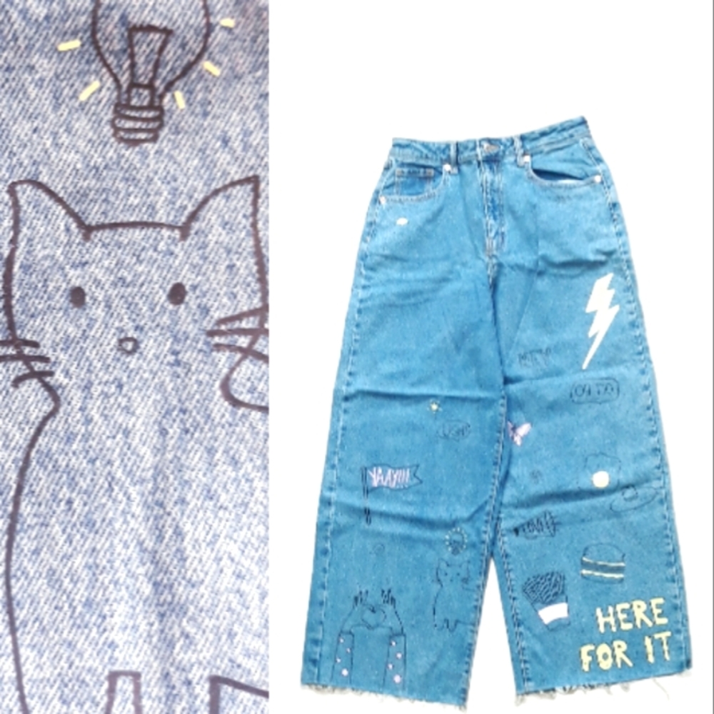 Wild Fable Highest Rise Wide Leg Ankle Graffiti Doodle Jeans - Size 8 / …